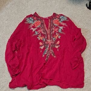Johmny Was Fushia Embroidered Blouse